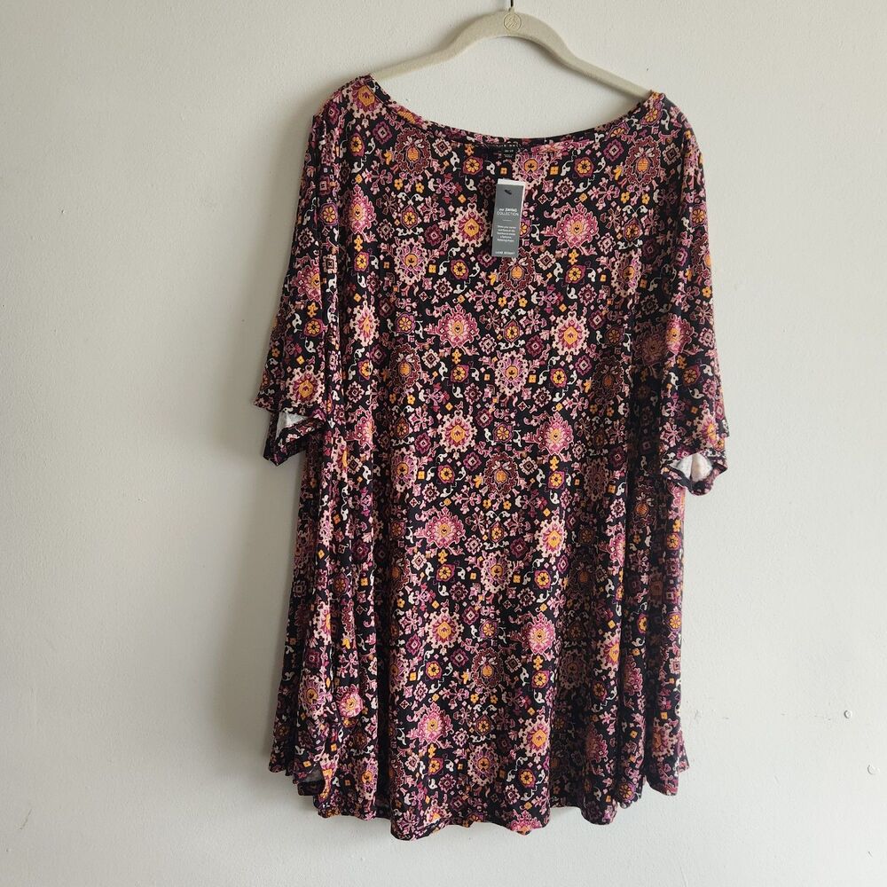Lane Bryant Perfect Sleeve Swing Boatneck Tee 26/28 floral boho cottagecore